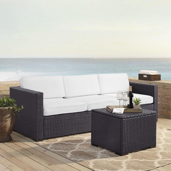 Veranda Biscayne  Outdoor Wicker Seating Set - One Loveseat; One Corner & Coffee Table; White, 3PK VE846386